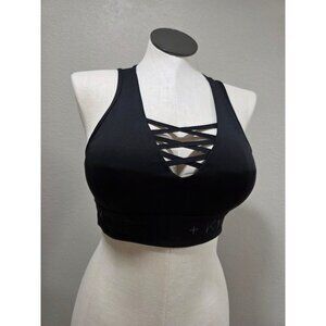 Kendall + Kylie Black Strappy Sports Bra Medium Racerback Activewear